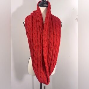 Garage Red Knitted Women's Infinity Scarf Soft Knit Ribbed Texture Wrapped Twice
